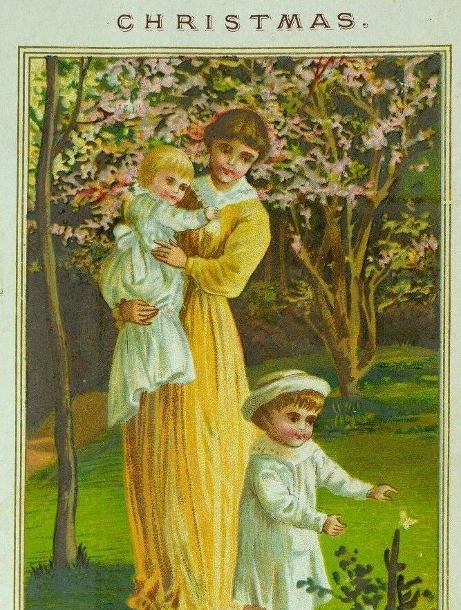 1870\'s-80\'s Lovely Adorable Mother & Kids Loving Victorian Christmas Card *B