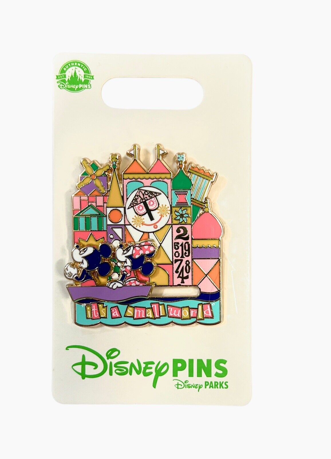 Disney Parks It's A Small World Clock Mickey & Minnie Slider Trading Pin - NEW