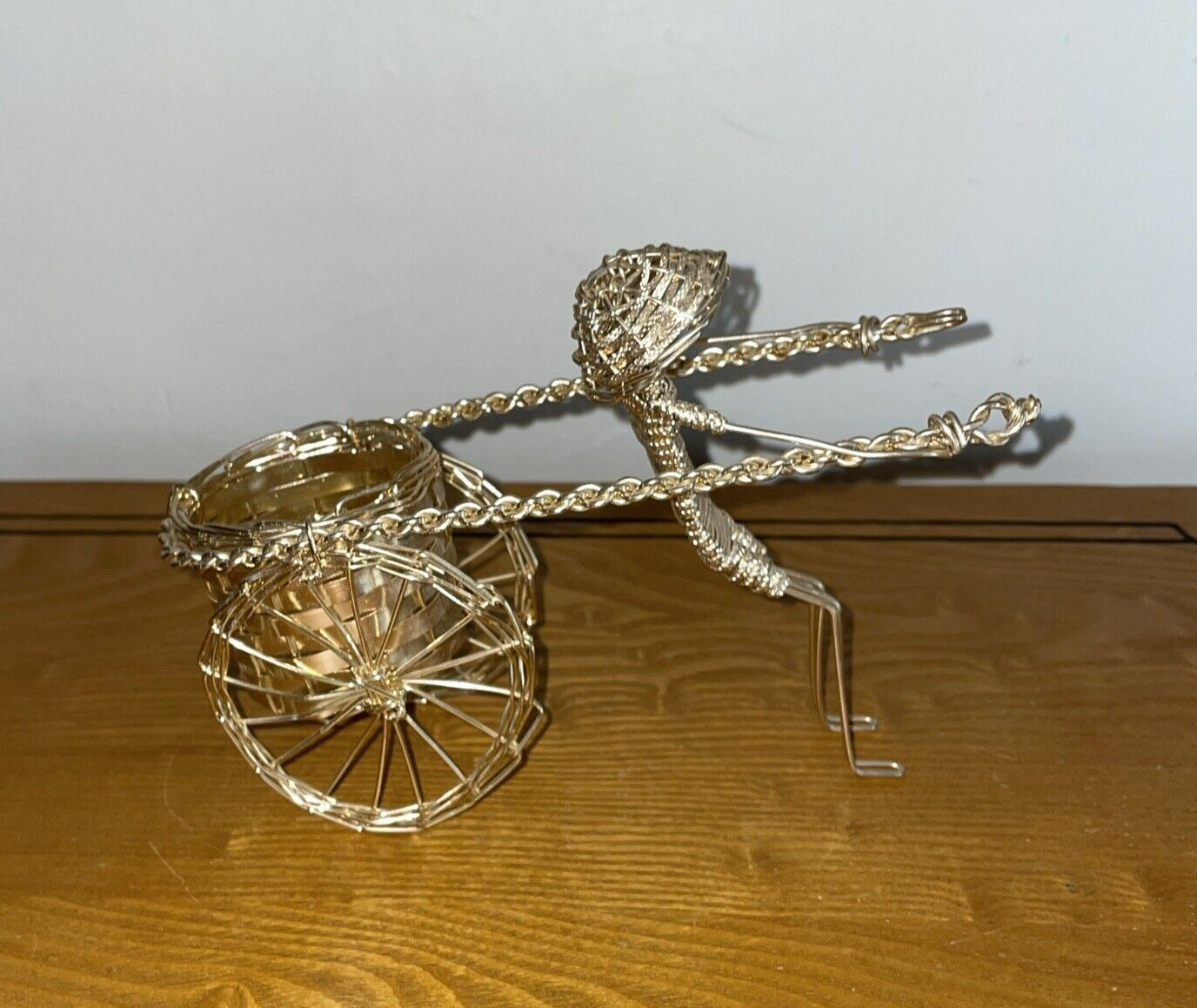Vintage Handmade Bent Wire Art Man Pulling Rickshaw 7\