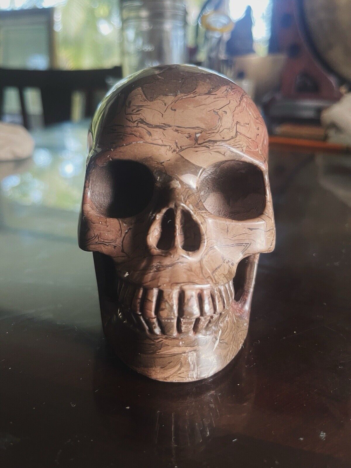 5.0” Floriated Jasper Large Carved Crystal Skull Fine Art