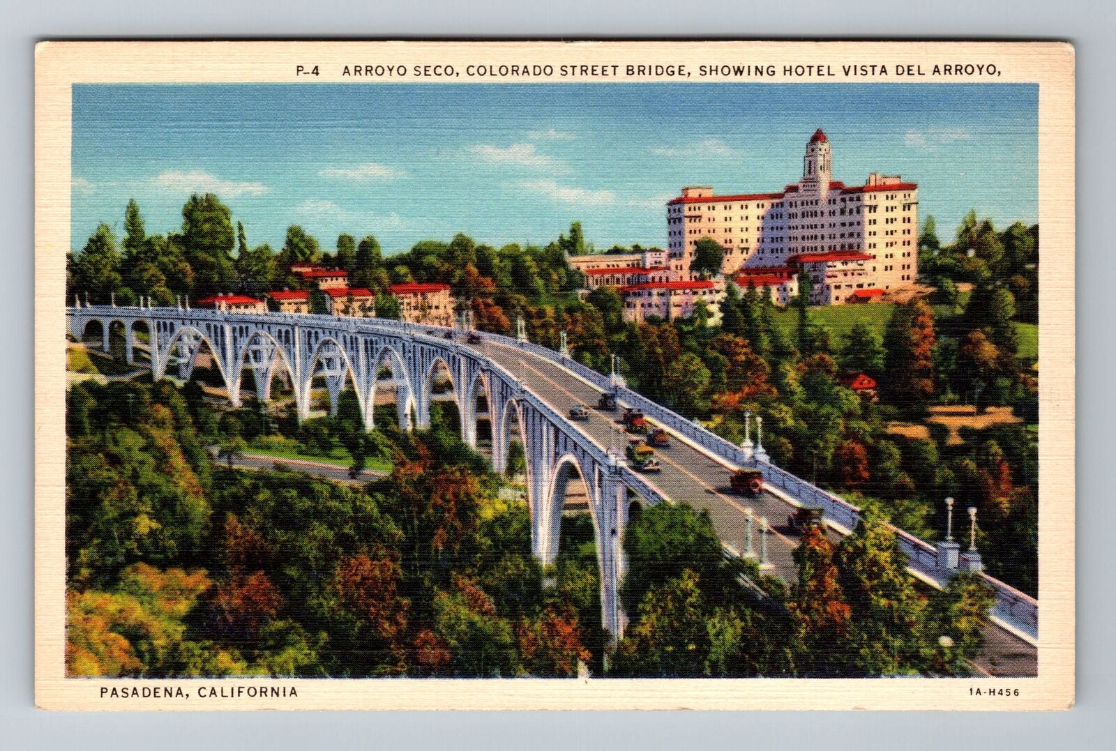 Pasadena CA-California Arroyo Seco Street Bridge Hotel Vista Vintage Postcard