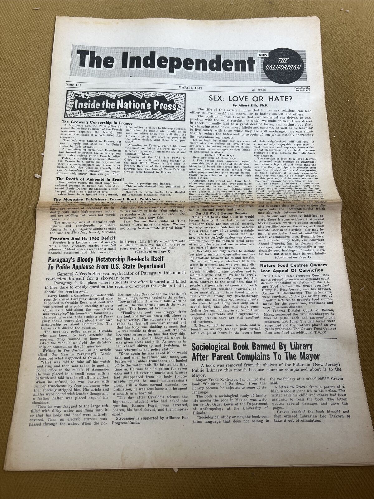 vintage newspaper The Independent and The Californian March 1963 fd93