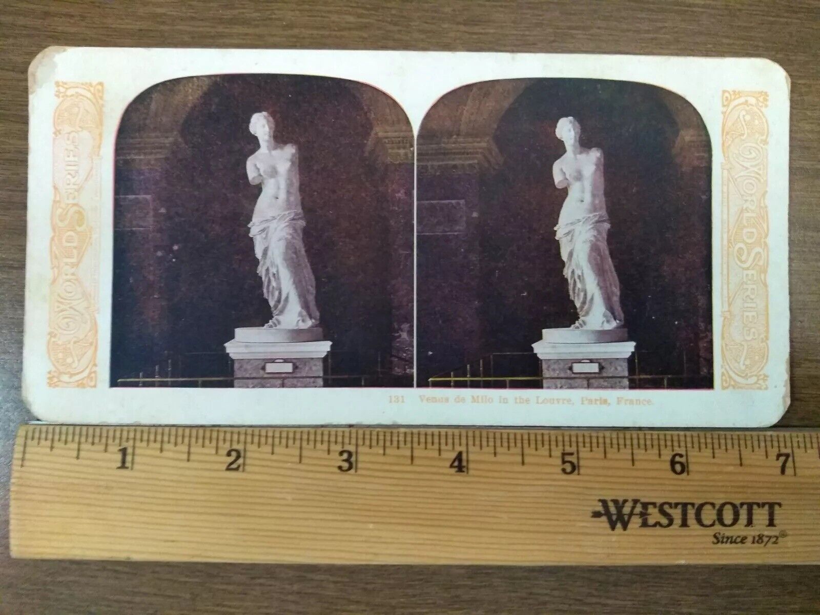 Antique Stereoscope Slide Venus de Milo Louvre Paris France #131 1905 Stereoview