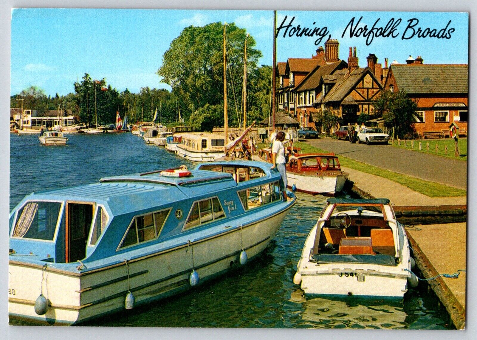 Postcard England Horning Staithe River Blue Norfolk Broads Boats