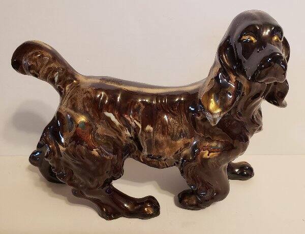 Vintage Mid Century Glazed Ceramic English Springer Spaniel Dog Figurine 9 3/4\