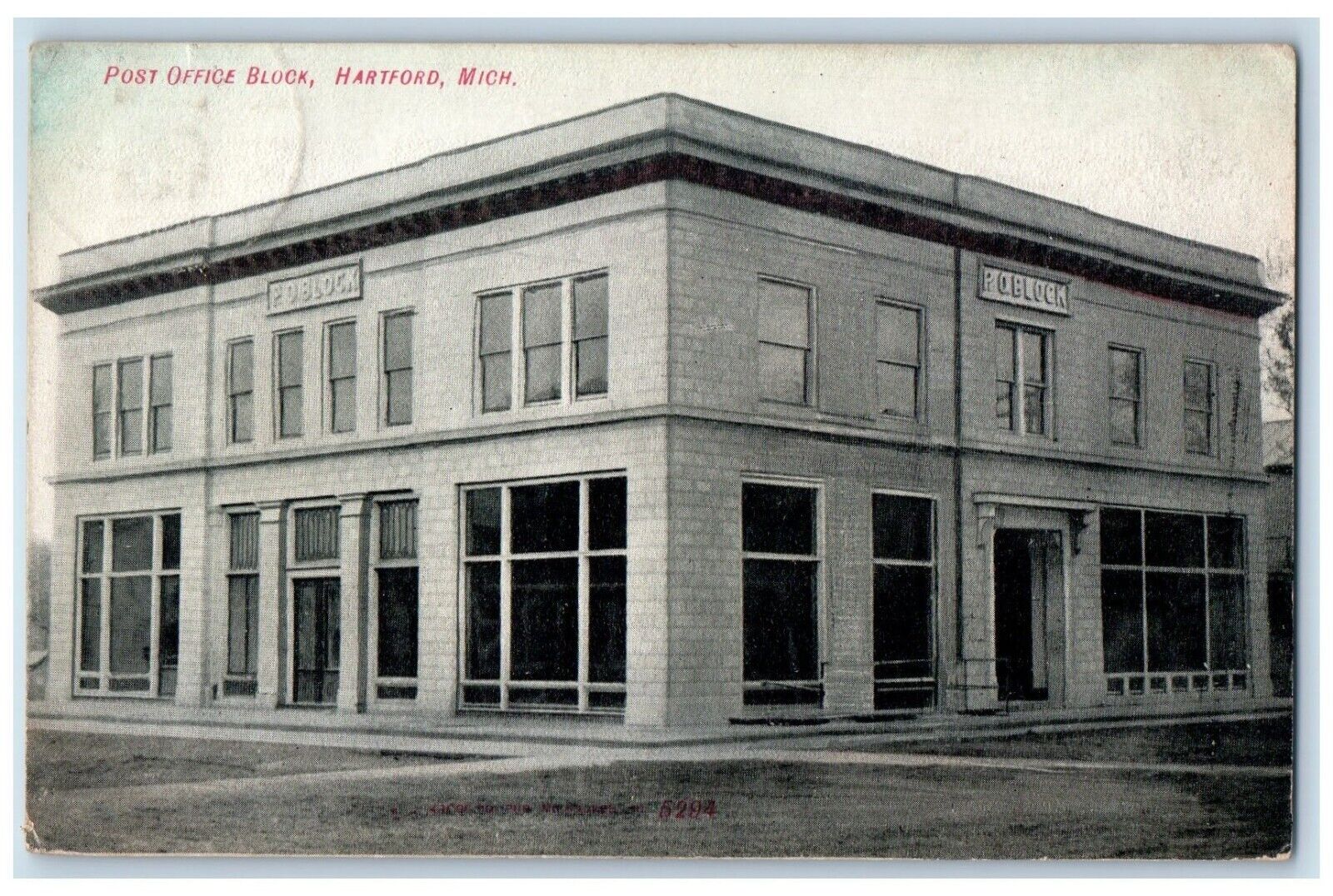 1909 Post Office Block Building Hartford Michigan MI Posted Antique Postcard