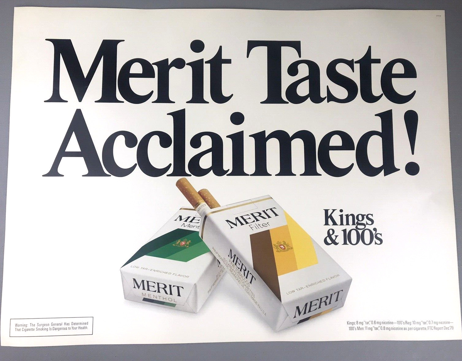 Vintage 70\'s 80\'s MERIT Cigarettes Store Ad Promo Poster 16\
