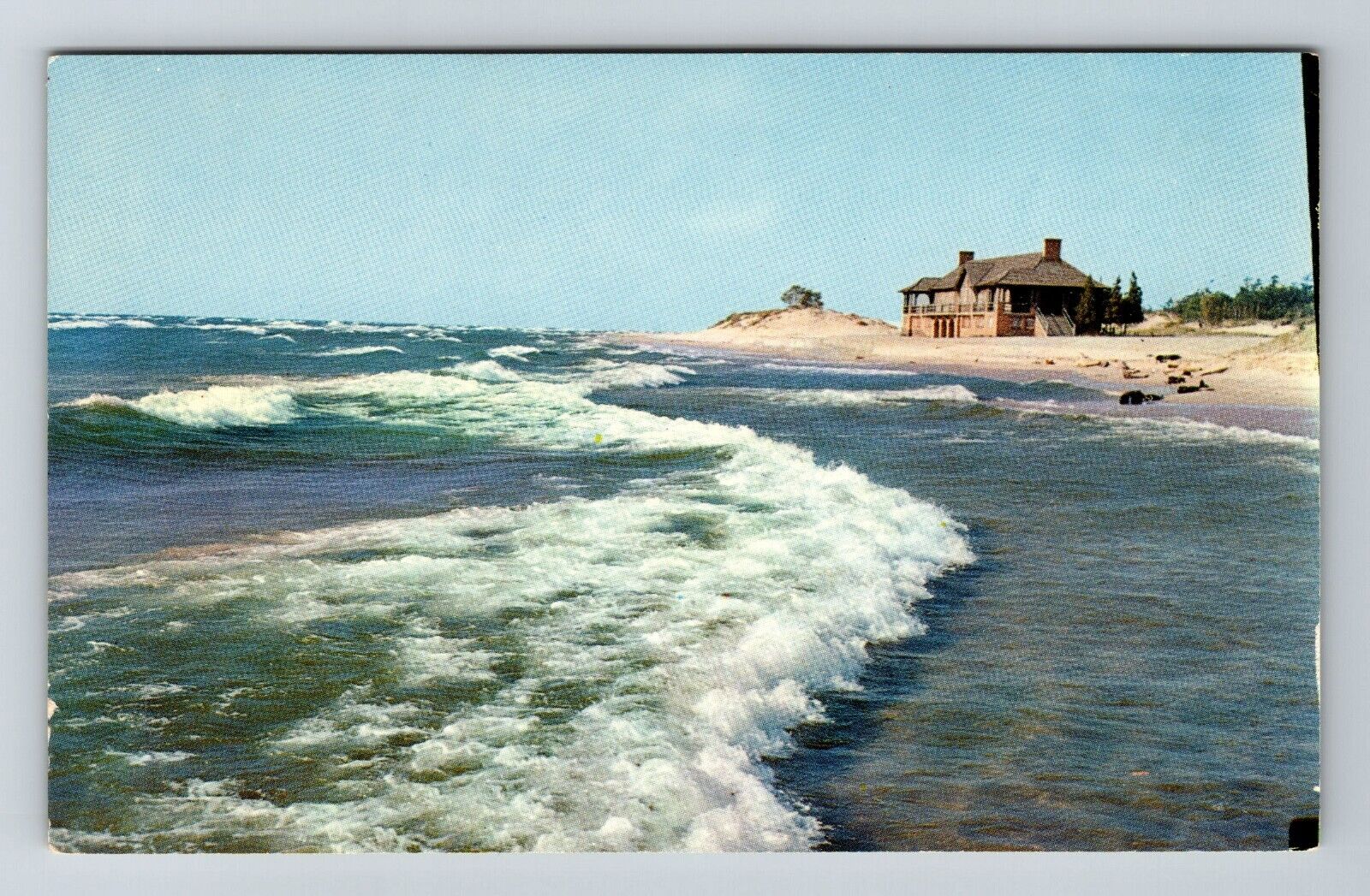 Ludington MI-Michigan, Surf And Sand, Scenic Water View, Vintage Postcard