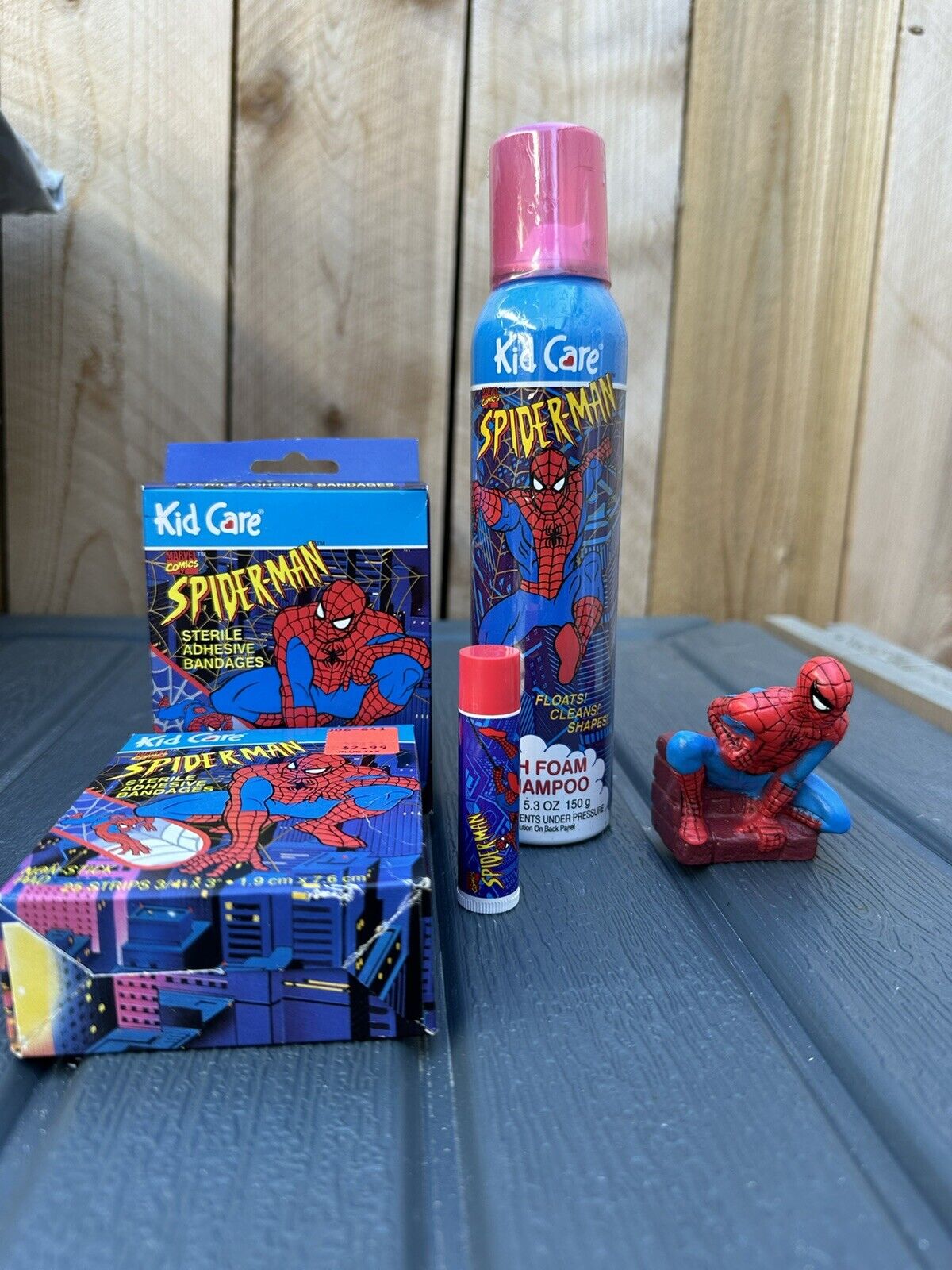 Vtg Kid Care BRAND NEW Spider-Man Hygiene Lot—Bandaids, Shampoo Topper 1995