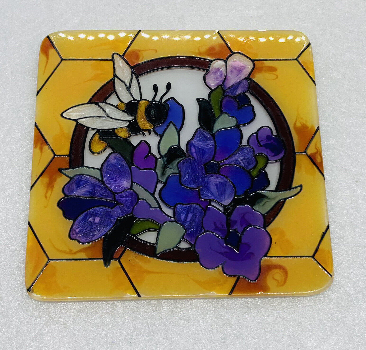 Vintage Joan Baker Stained Glass Fridge Magnet Bee Pollinate Flower Art 3