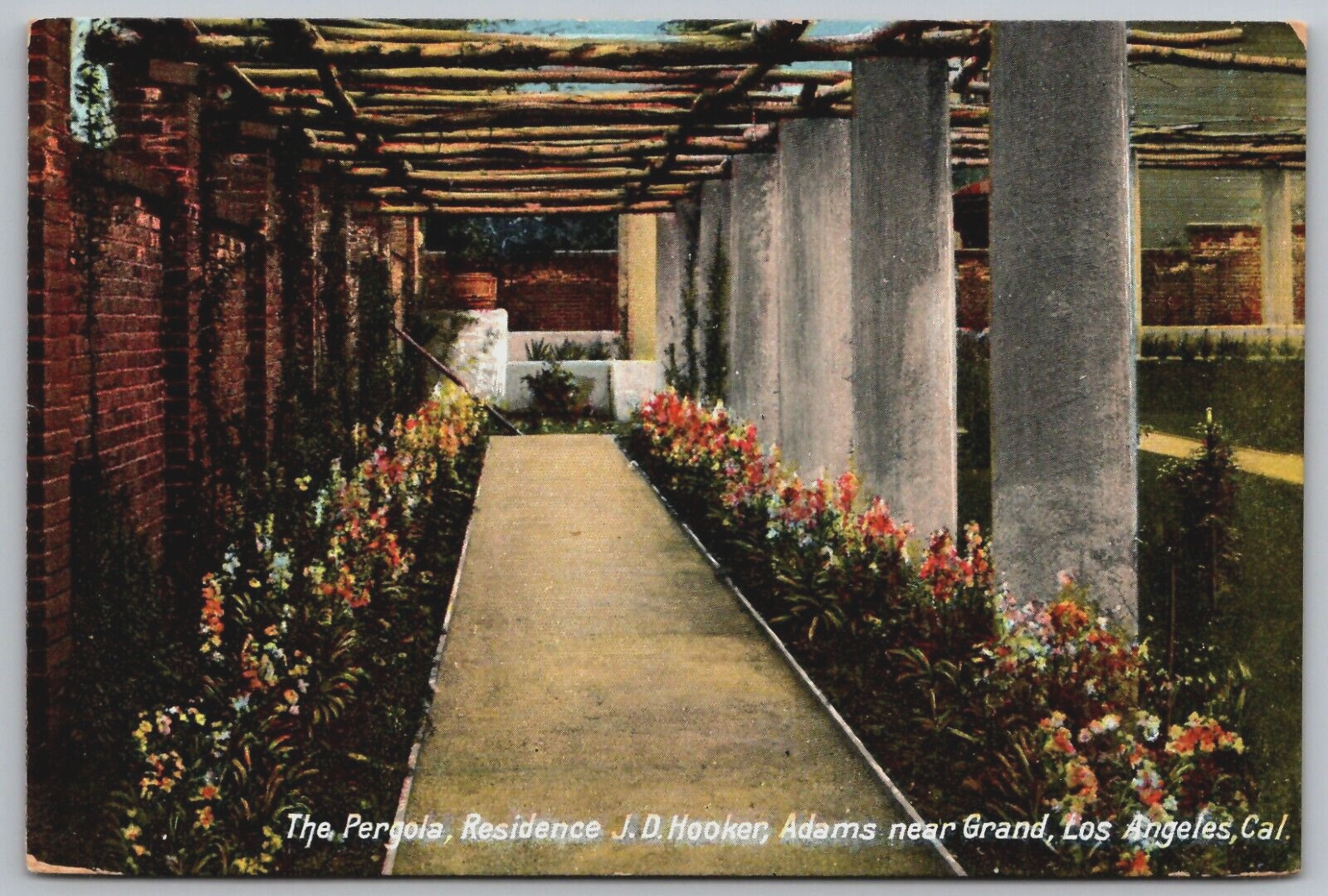 Antique Postcard - Residence of J.D. Hooker - Adams near Grand  Los Angeles - CA