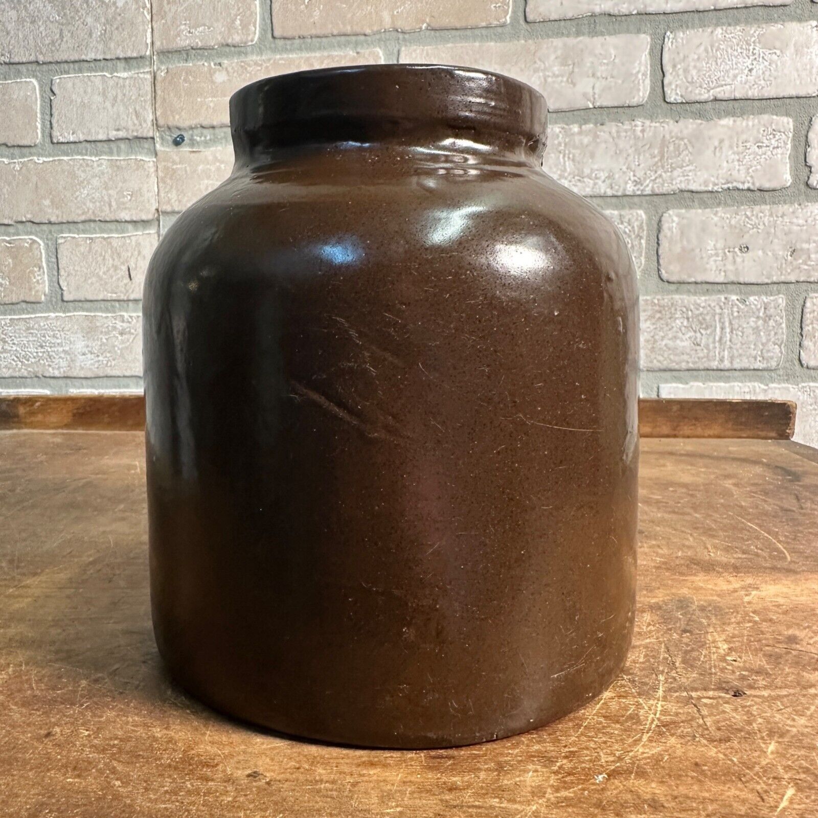 Antique Red Wing Brown Stoneware Preserve Jar Crock - Bottom Signed - Farmhouse