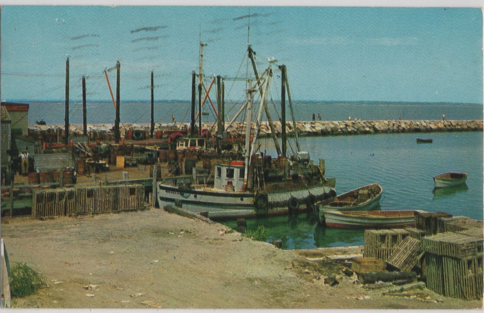 Sakonnet Point RI-Rhode Island Fishing Boats Breakwater c1966 Vintage Postcard