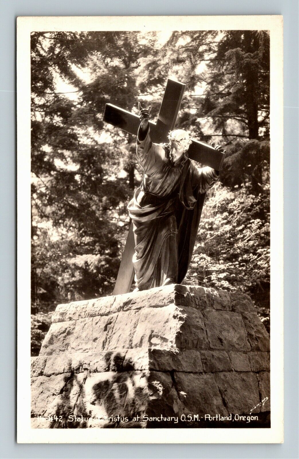 RPPC Portland OR-Oregon Statue Christus Sanctuary OSM, Real Photo Postcard