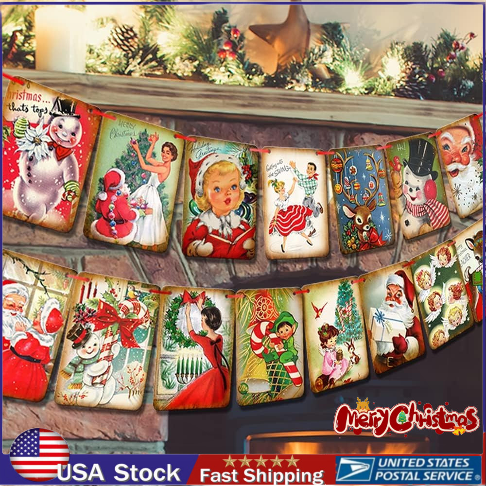 Vintage Style Christmas Banner Traditional USA Holiday Decorations Xmas Gift