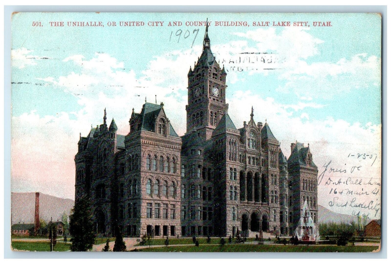 1907 The Unihalle United City Country Building Salt Lake City Utah UT Postcard