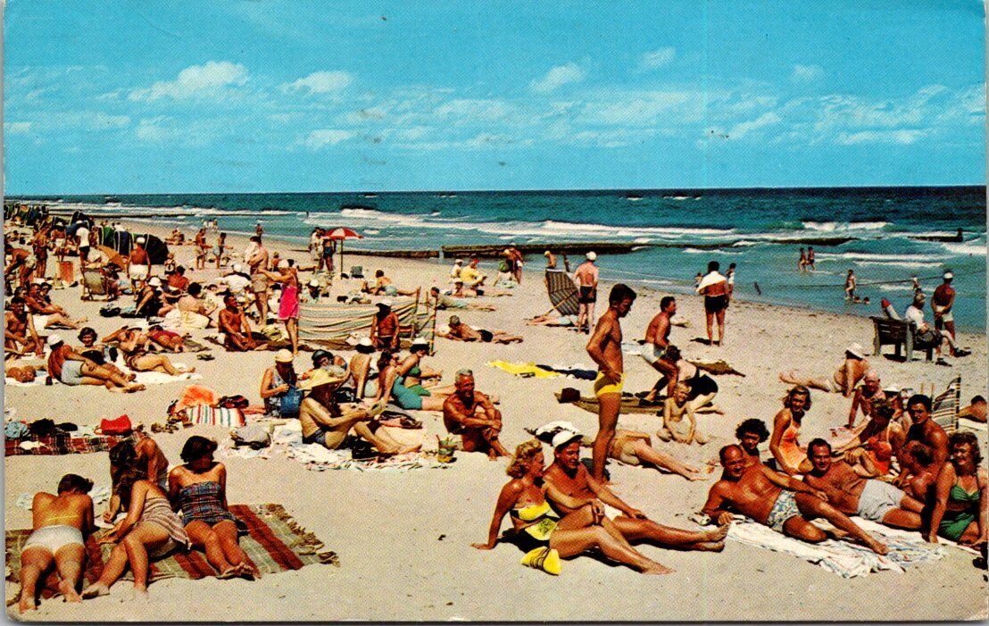 Florida Beach Scene - Sand, Sunbathers Mailed in 1965 from Ormond Beach Postcard