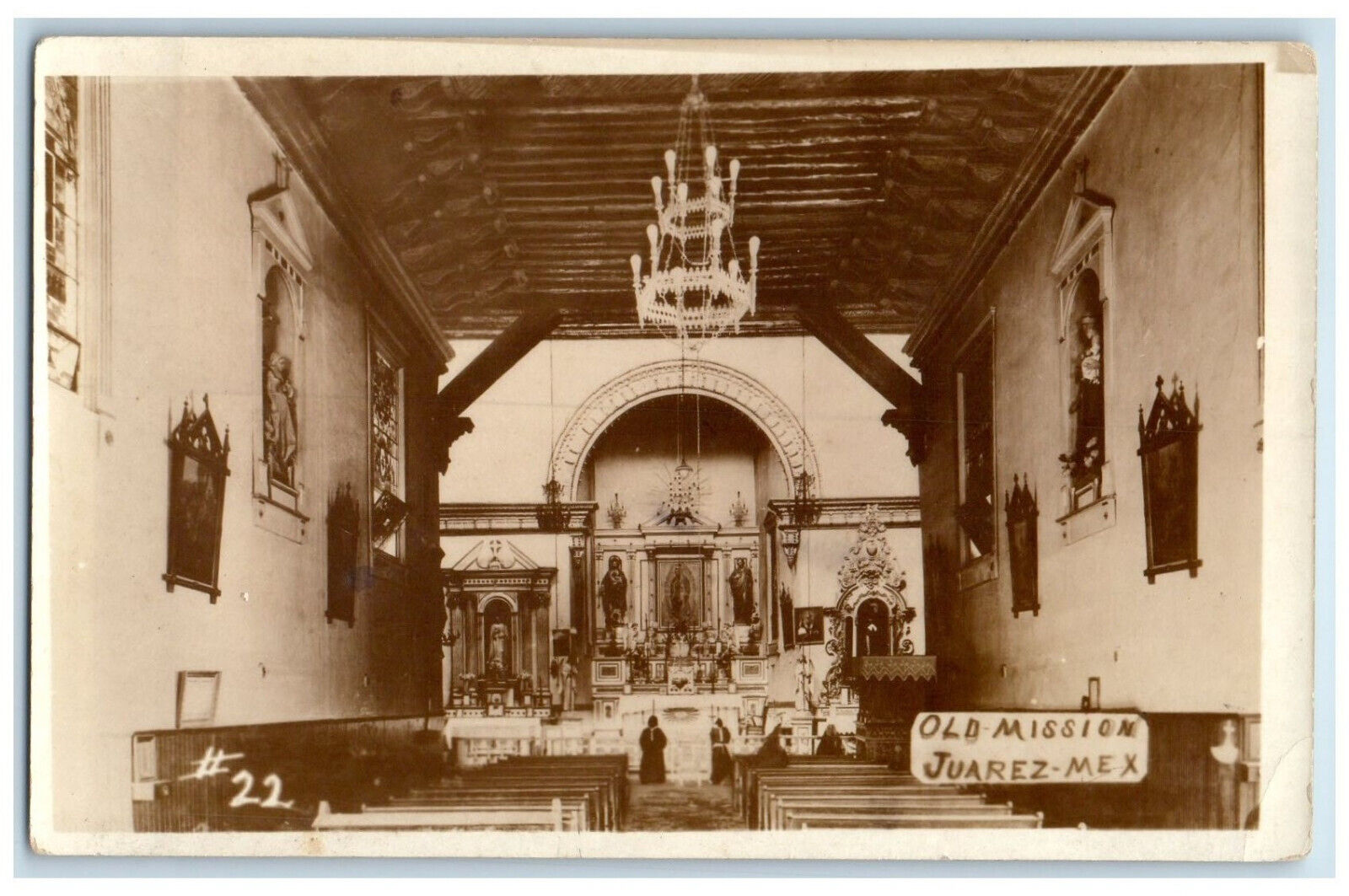 1926 Church Interior Old Mission Juarez Mexico Vintage RPPC Photo Postcard
