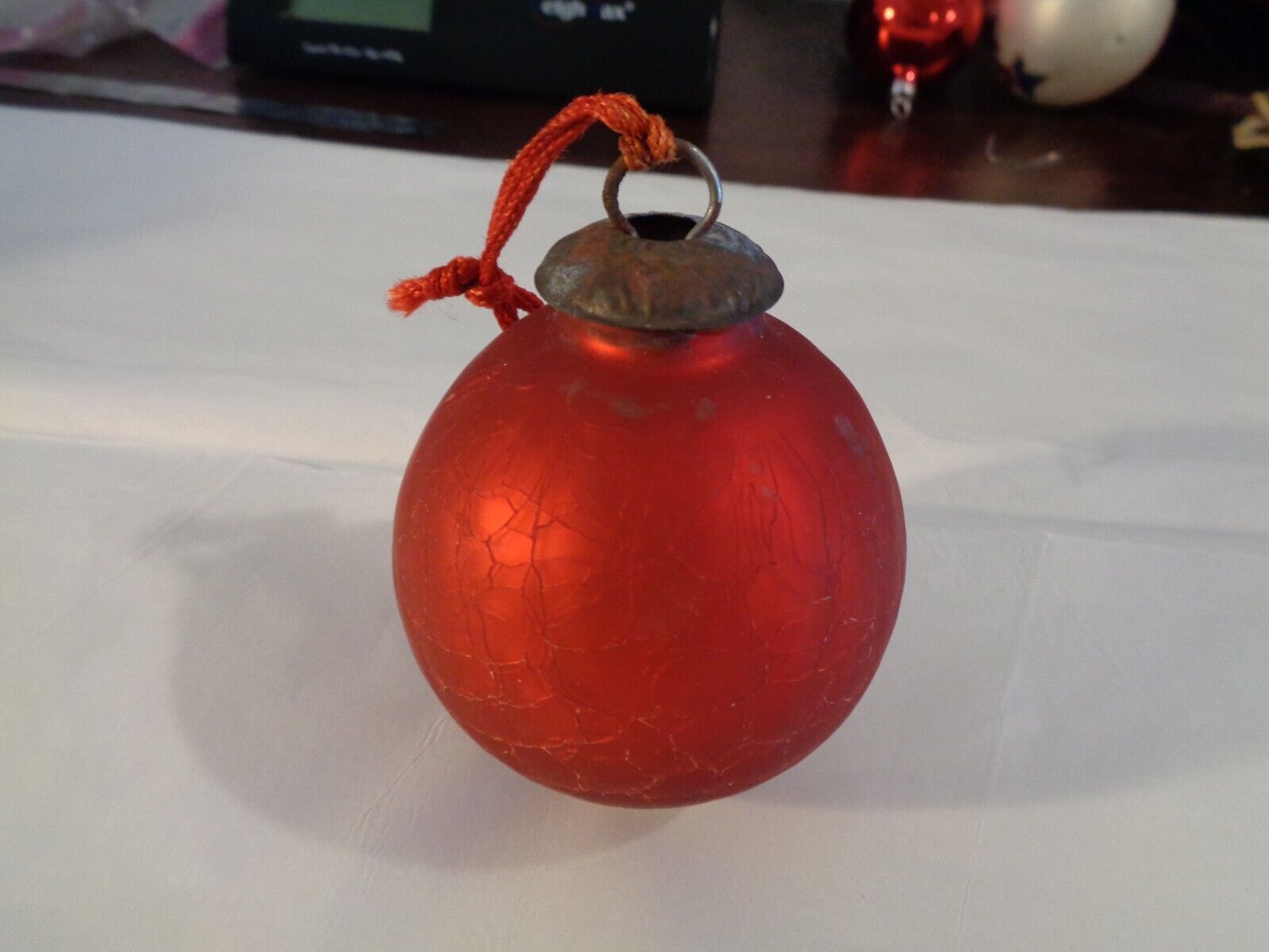 Antique Vintage Red Metal Christmas BALL Ornament Made in India