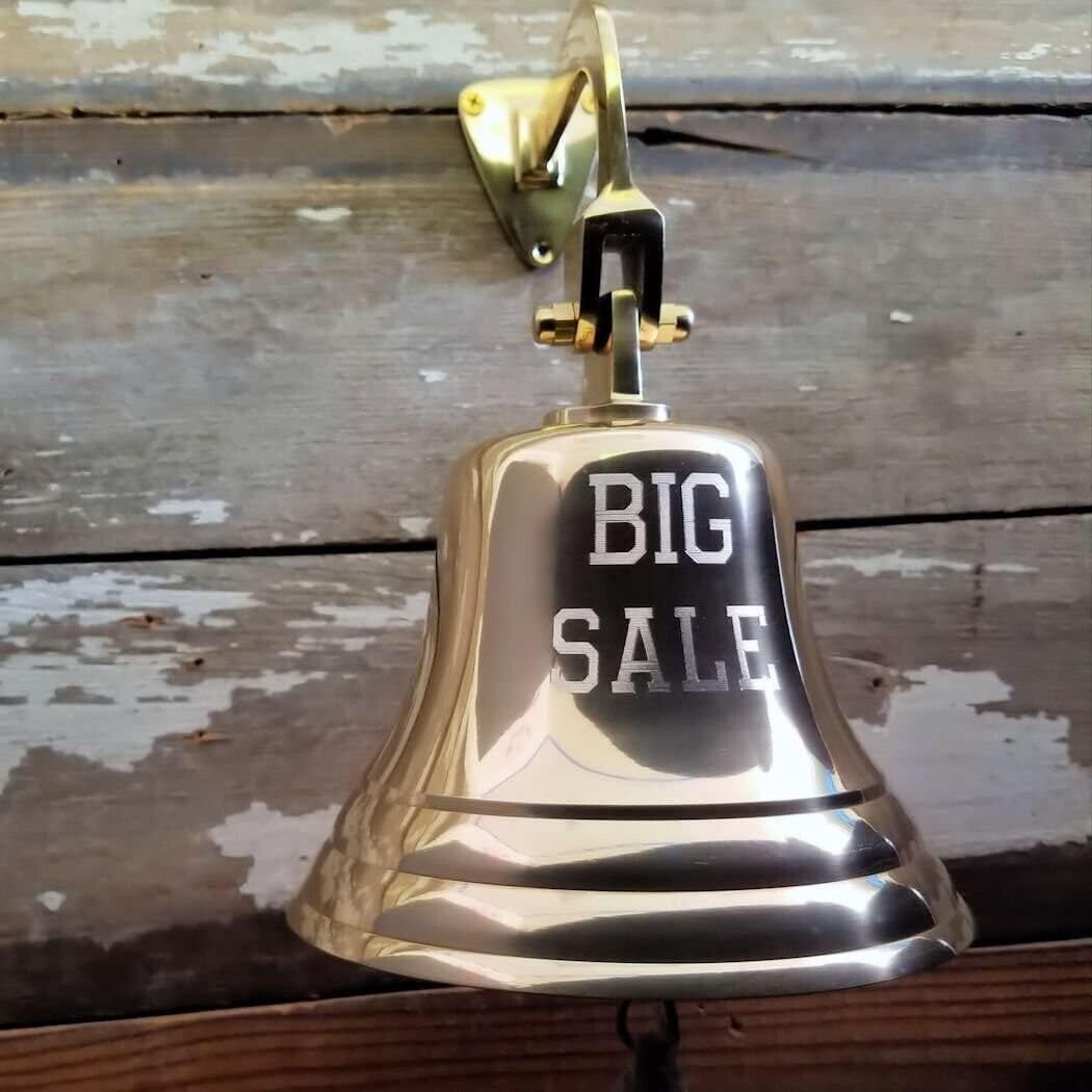 Nagina International Solid Premium Polished Brass Big Sale Engraved Bell (7 In)