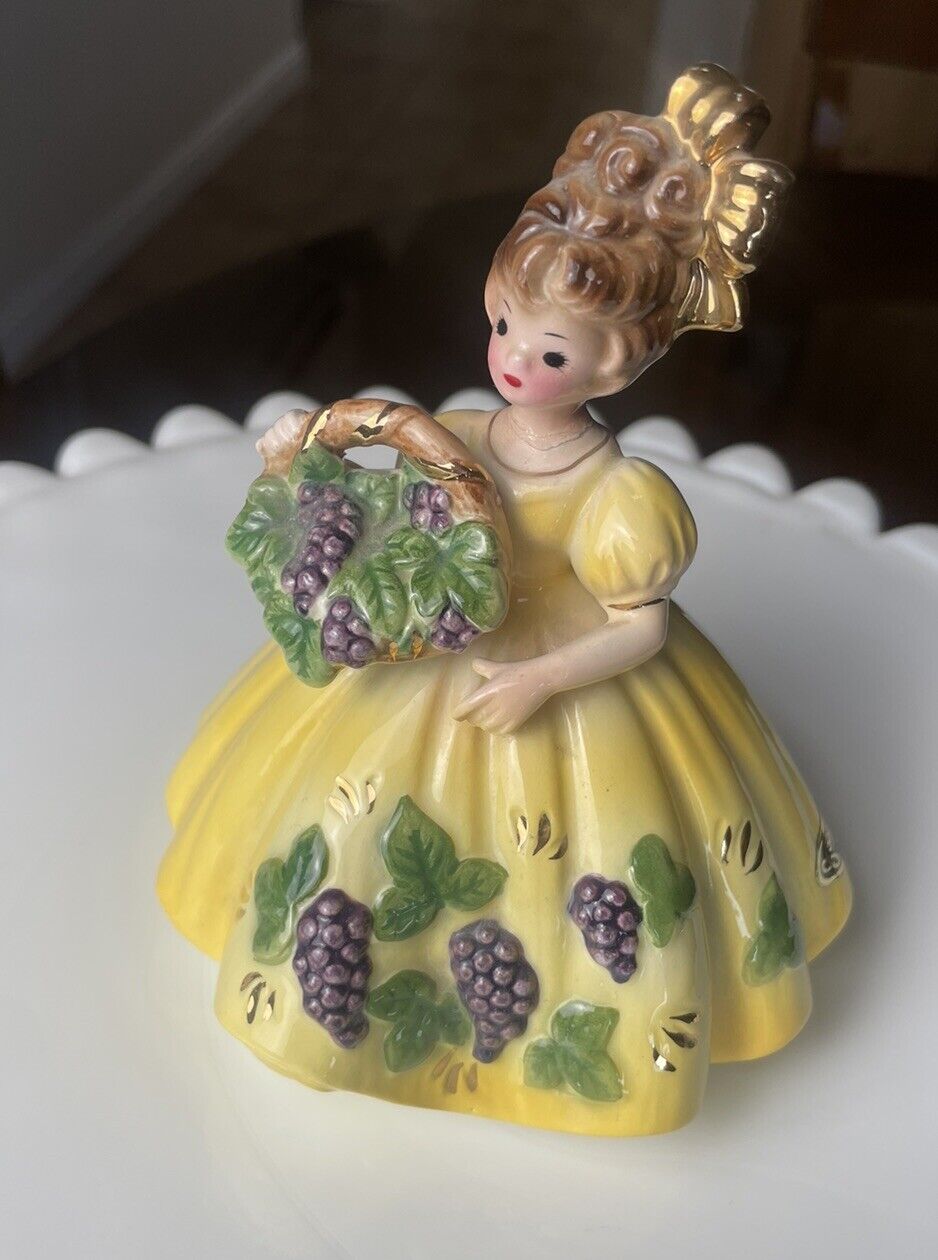 Vintage Josef Originals Figurine Girl with Grape basket Holiday in Italy Yellow