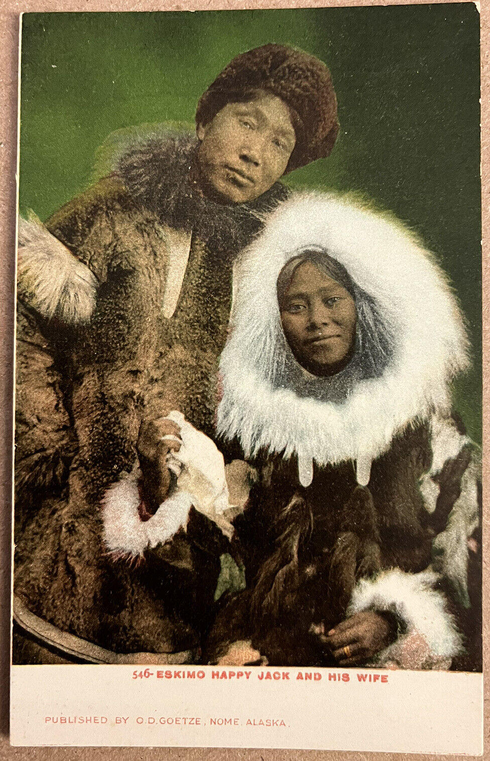 Alaska Eskimo Happy Jack and Wife Color Photo Nome Vintage Postcard c1900