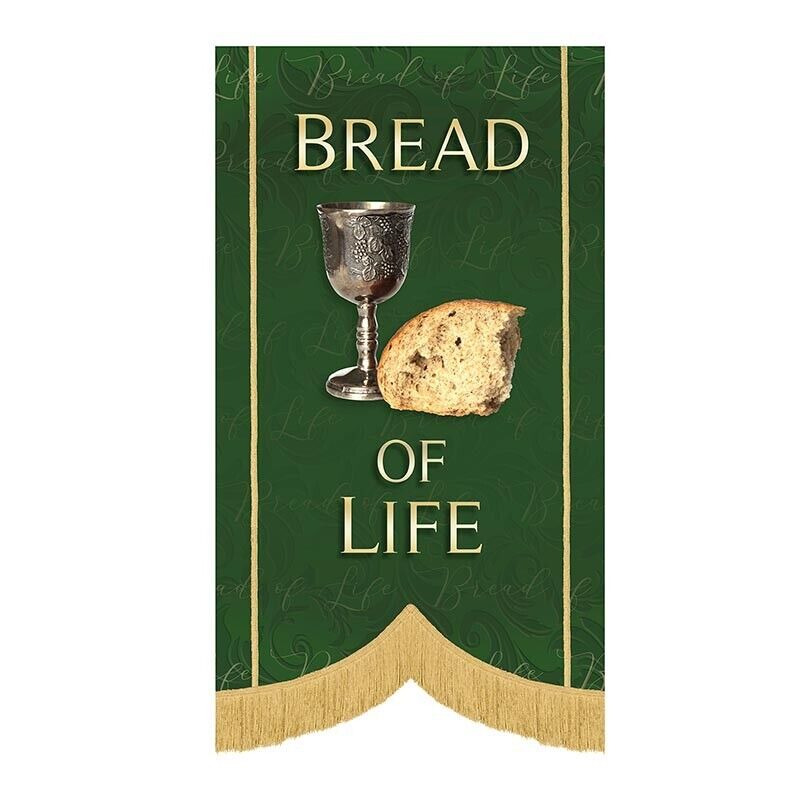 Old World Design Bread of Life Fringed Inspirational Church Banner  5 Ft