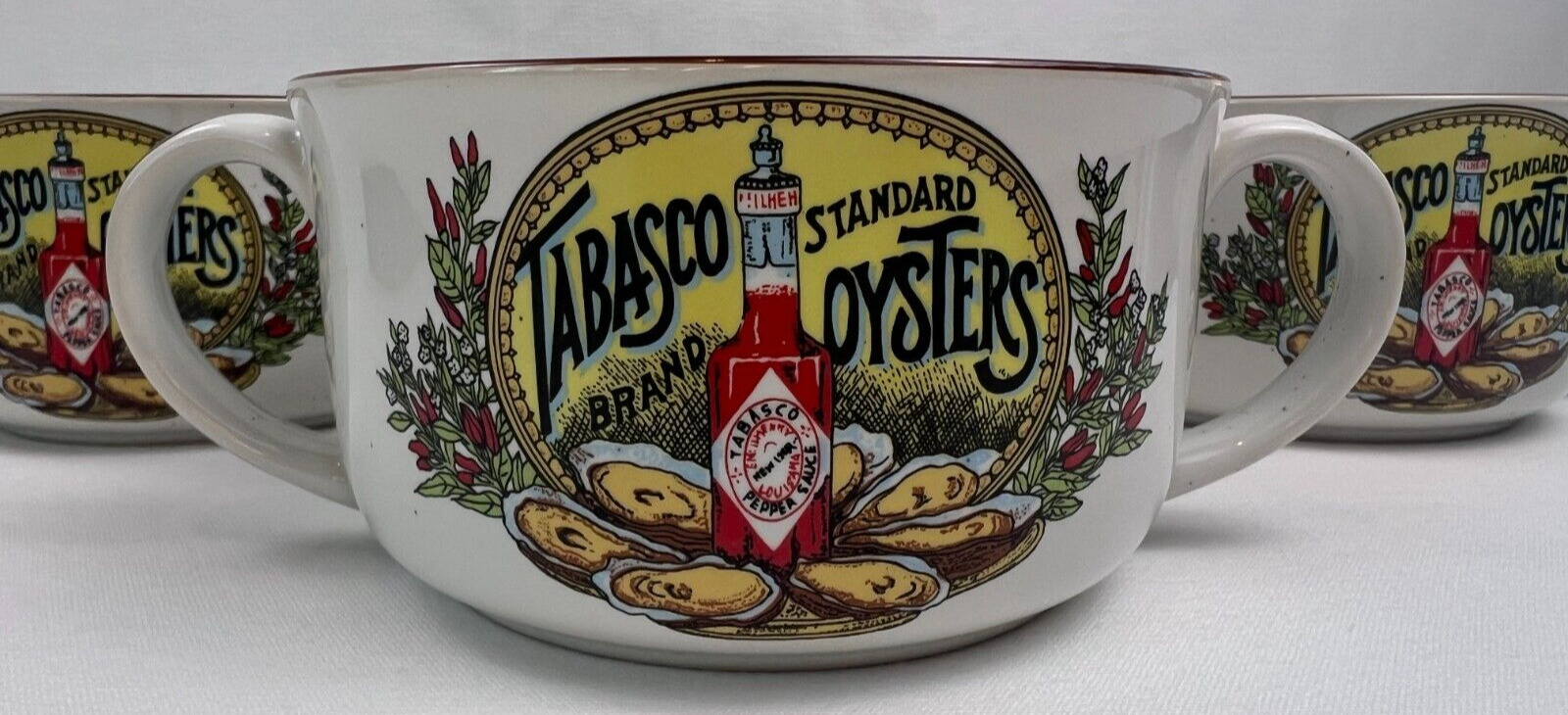 NIB Set of 4Tabasco Brand Oyster Bowl Cup Louisiana Soup Mug Gumbo Jambalaya