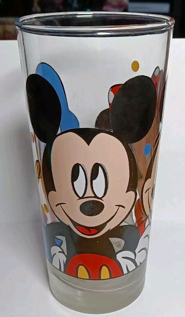 Vintage Walt Disney Company Mickey Mouse Minnie Donald Duck Glass Tumbler