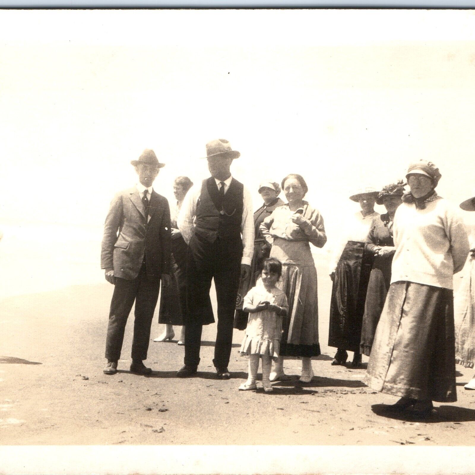 c1910s Ocean Beach Older Men & Women Real Photo Victorian Fashion Gentlemen A161