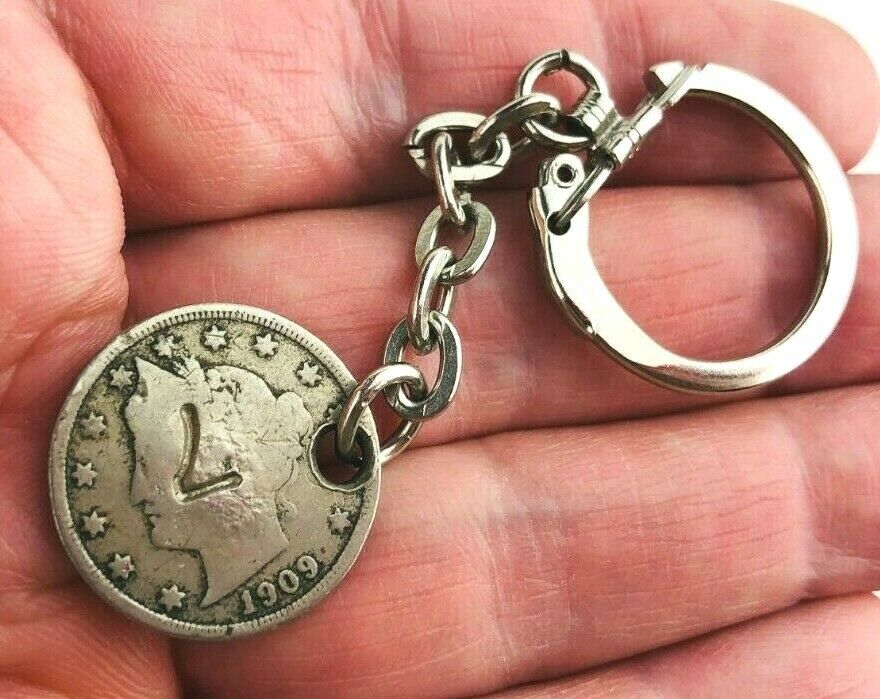 1909 Liberty Head Nickel V Coin Keychain Keyring Hobo Nickel Art  Money *Ia13