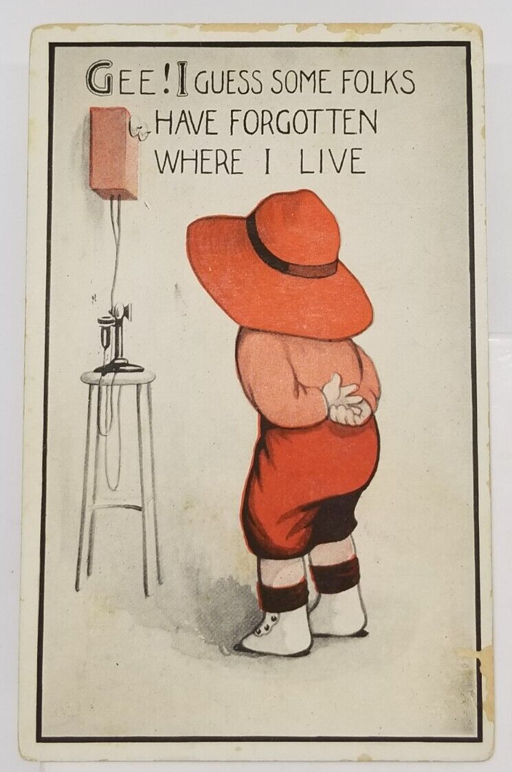 Boy Guess Some Folks Have Forgotten Where I Live Antique c1913 Postcard