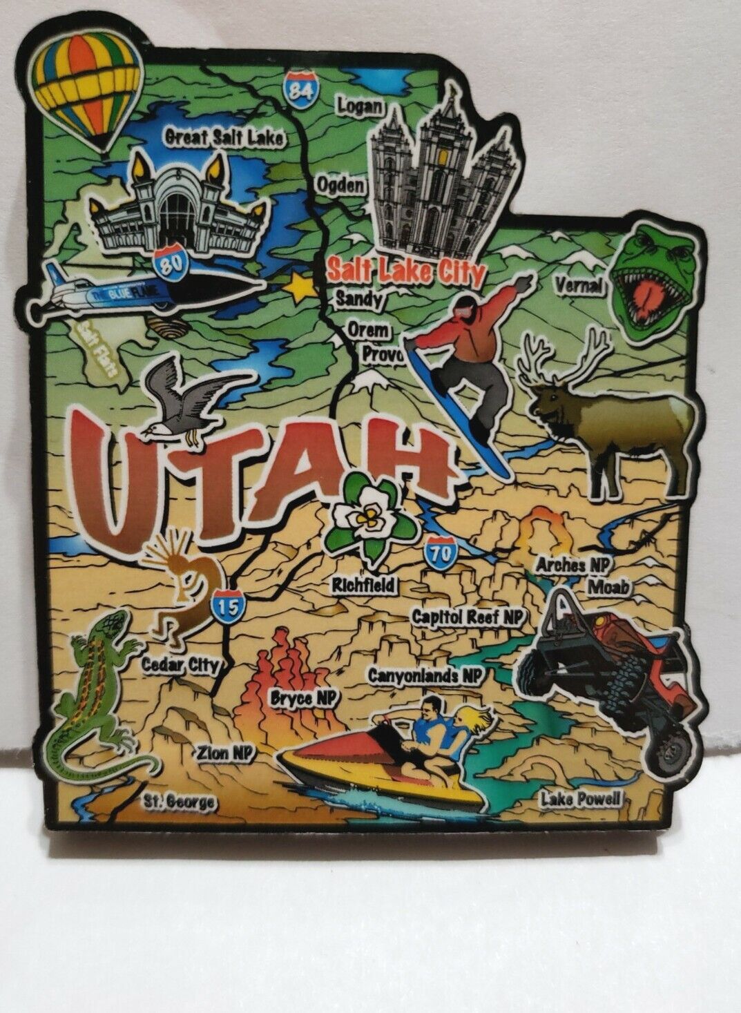 Utah State Shaped Map Style Souvenir Magnet 3\