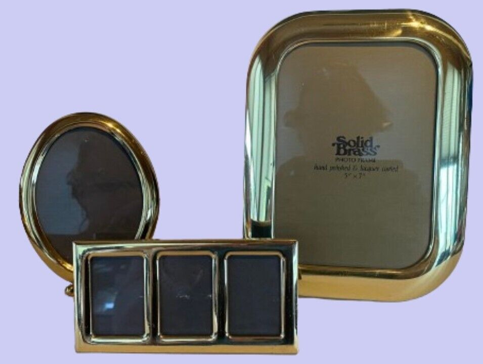 Mixed Lot of 3 Vintage Brass Photo Frames - Rectangle, Oval & Small Triple Frame