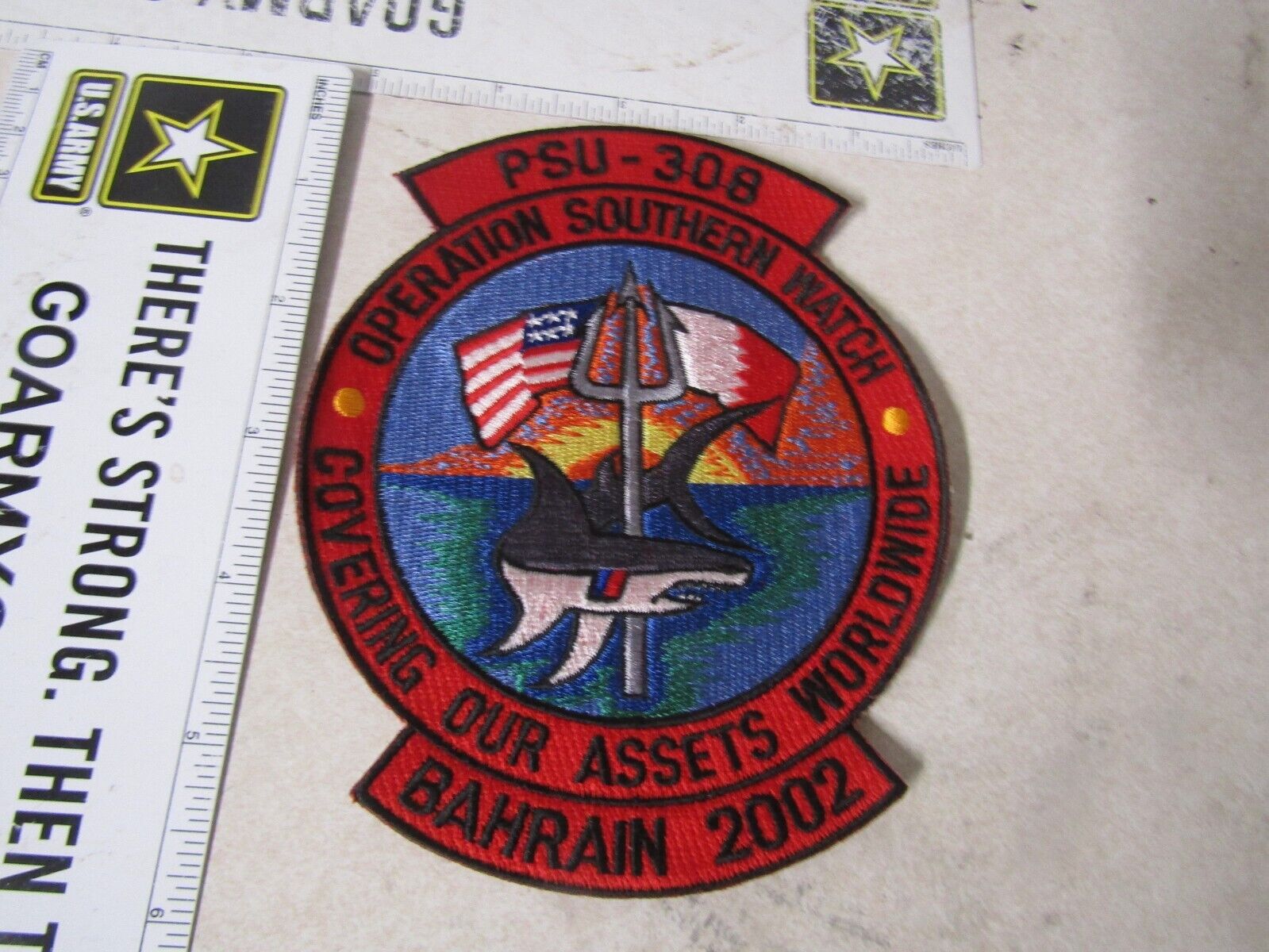 MILITARY PATCH VINTAGE OPERATION SOUTHERN WATCH BAHRAIN 2002 PSU-308 WORLDWIDE