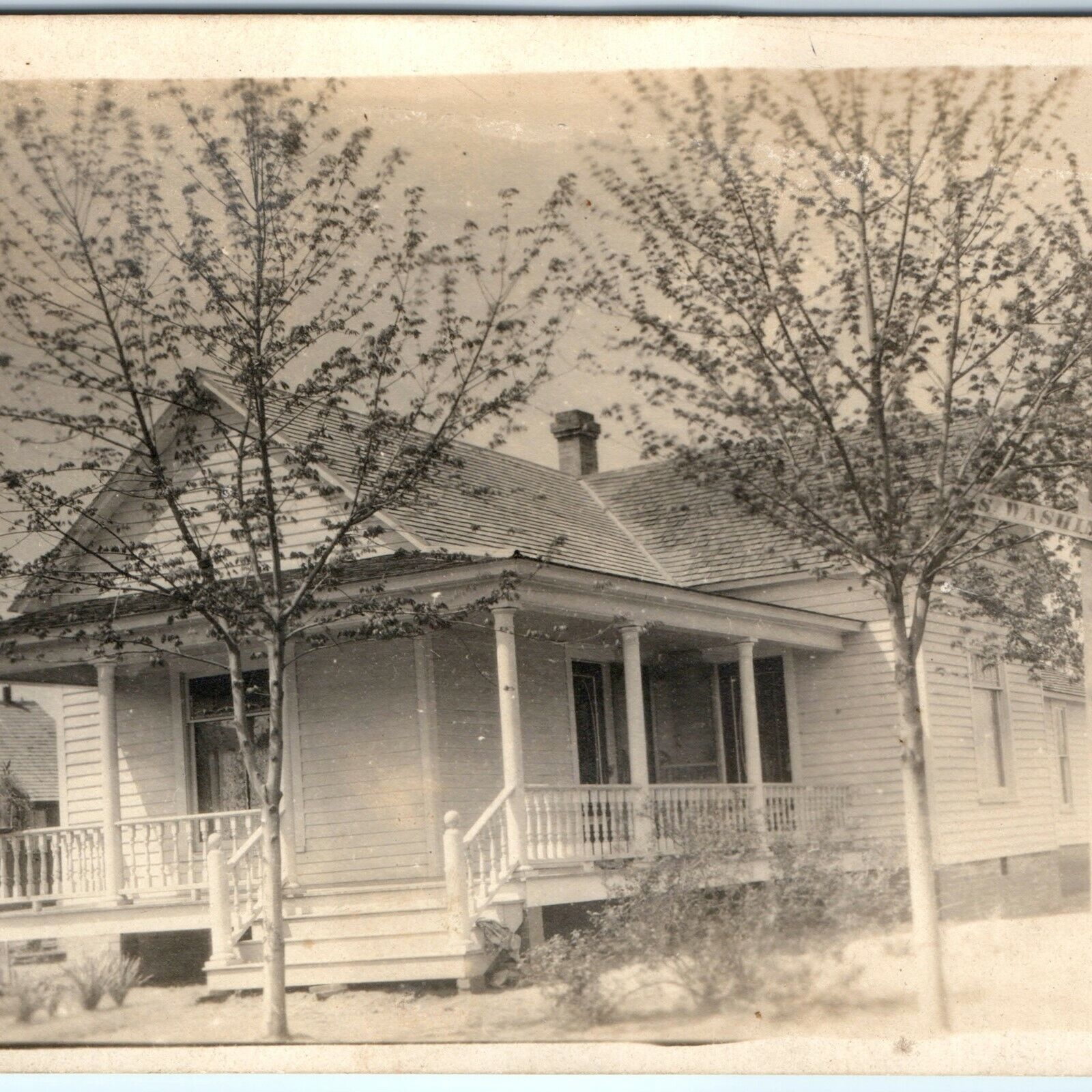 c1900s Small House RPPC S. Washington Street Sign Real Photo Postcard Spring A43