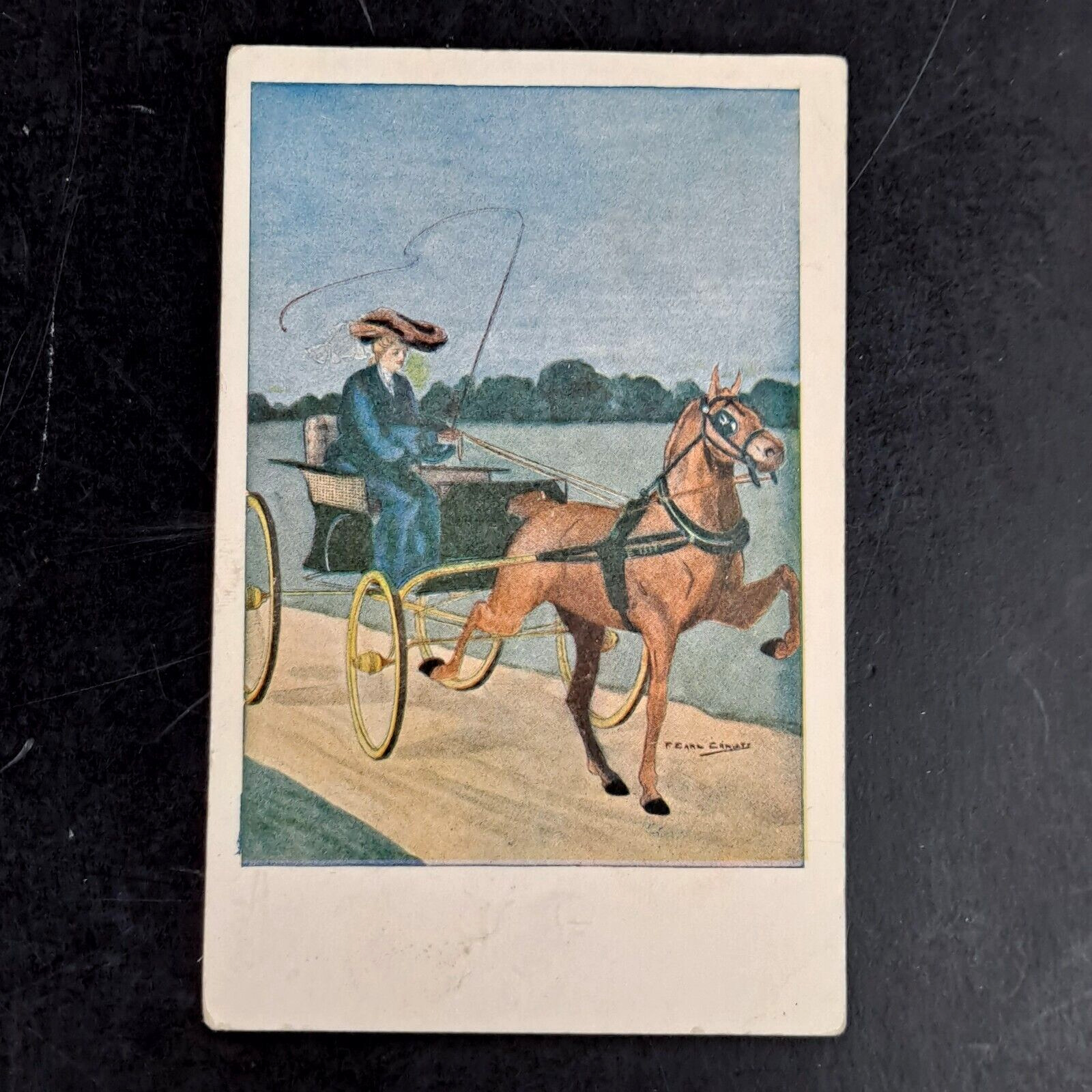 ANTIQUE 1909 DB POST CARD EARL CHRISTY SERIES NO. 577 WOMAN HORSE & CARRIAGE