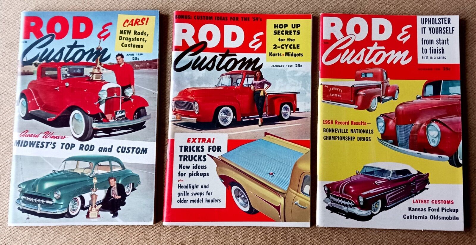 Lot Of 3 Vintage 1958 / 1959 ROD & CUSTOM Mini Magazines Rodding Car Plymouth ++
