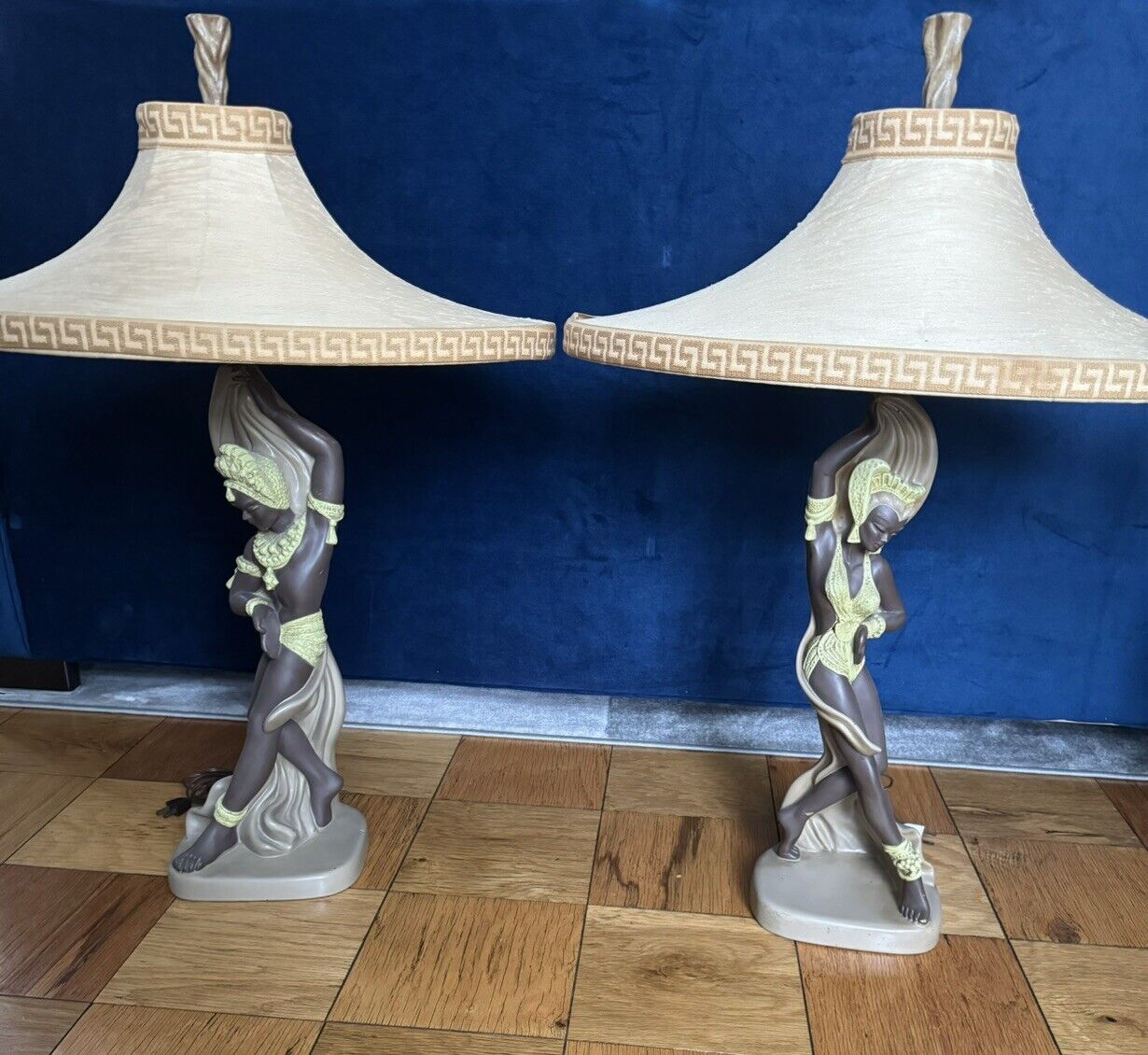 Vintage 1950’s Mid Century REGLOR OF CALIFORNIA Chalkware Lamps Original Shades