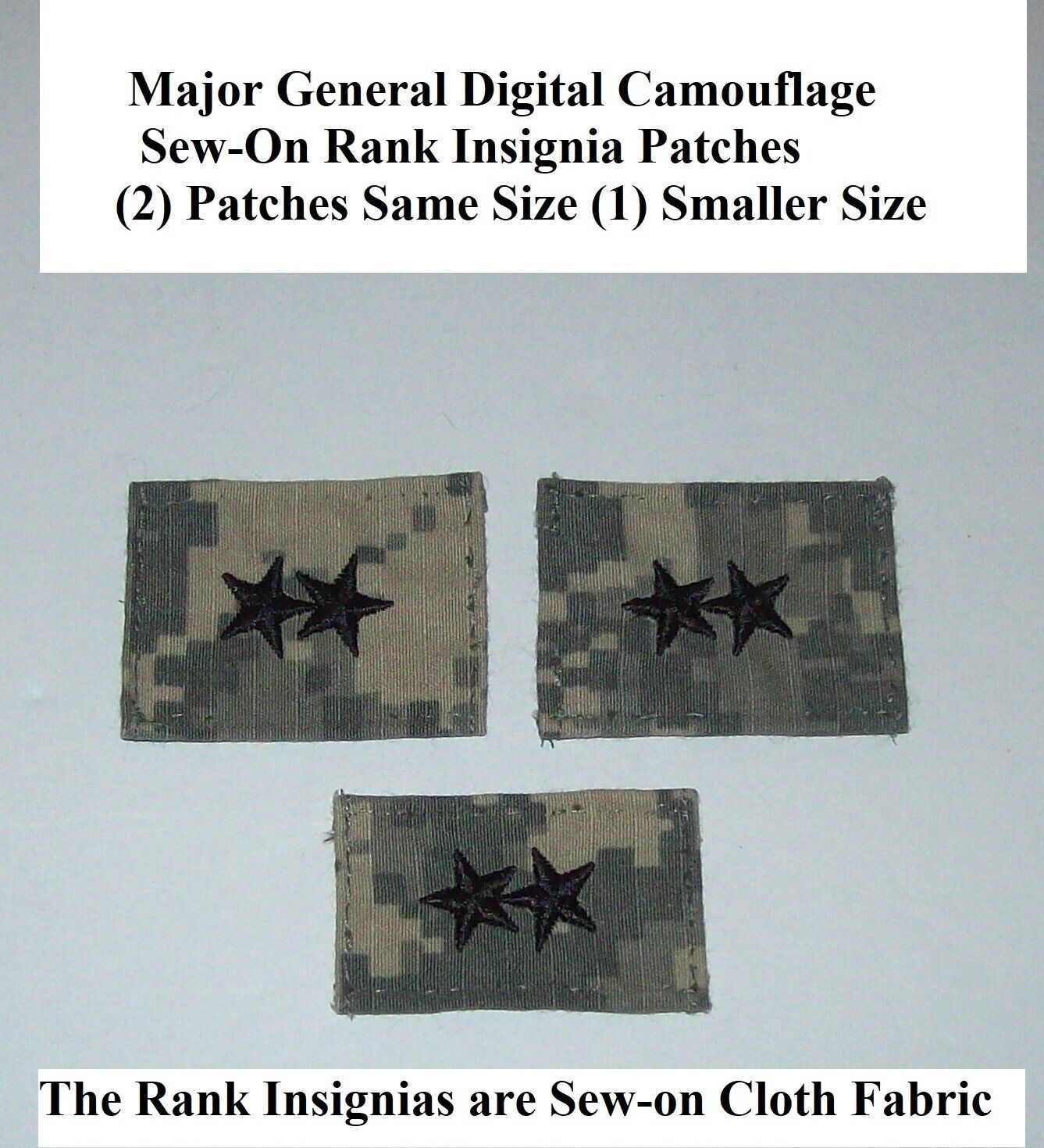 Major General Digital Camouflage Cloth Sew-on Rank Insignias Lot of (3)