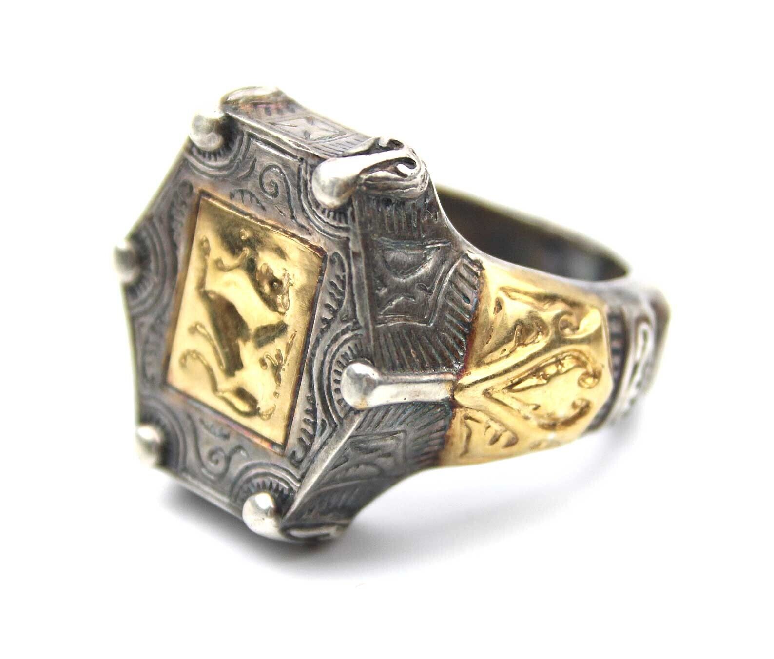 Vintage Medieval Nobleman Savage Style Buffalo Bull Status Gilding Silver Ring
