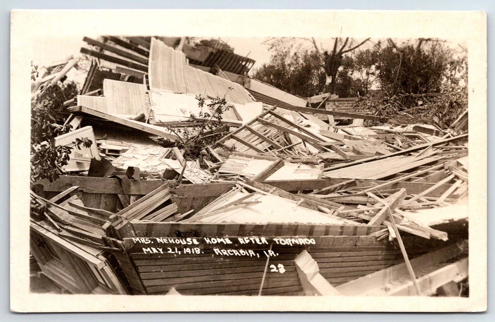 Vintage Postcard Iowa Arcadia IA Tornado Cyclone Real Photo Mrs. Newhouse Home