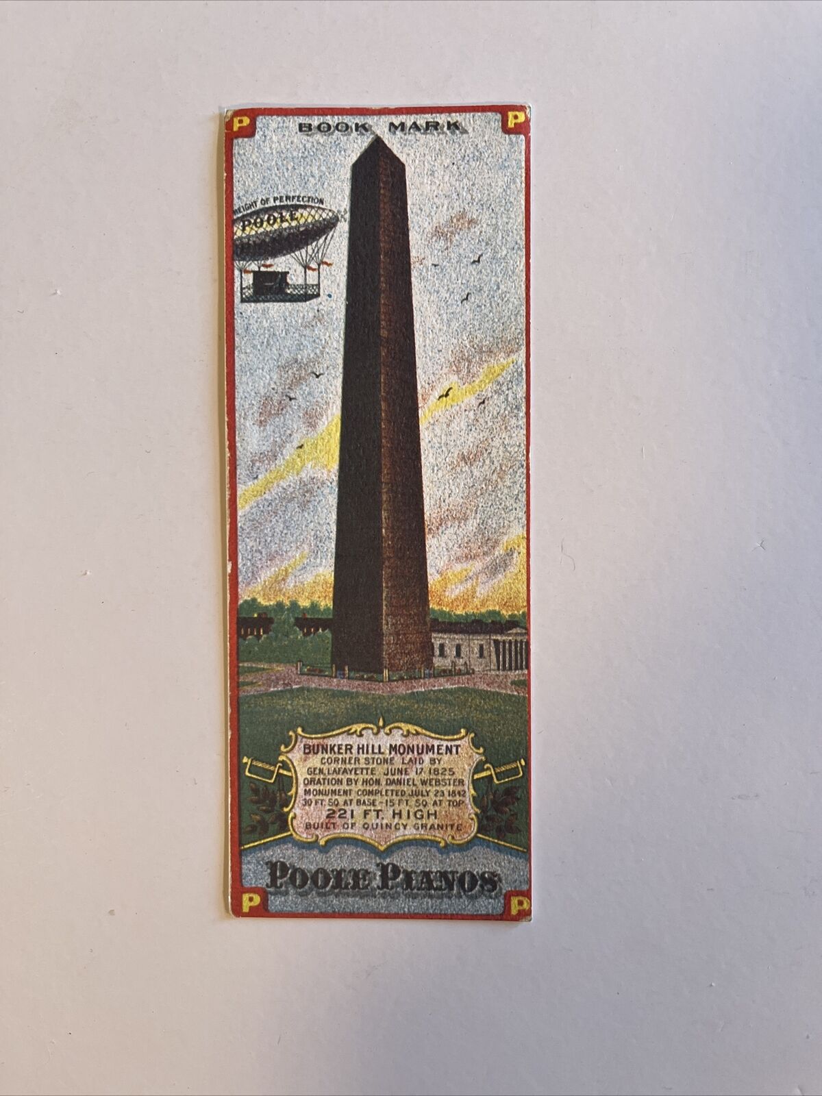 Replicate Victorian Trade Card Bookmark Advertising Poole Pianos Bunker Hill 6x2