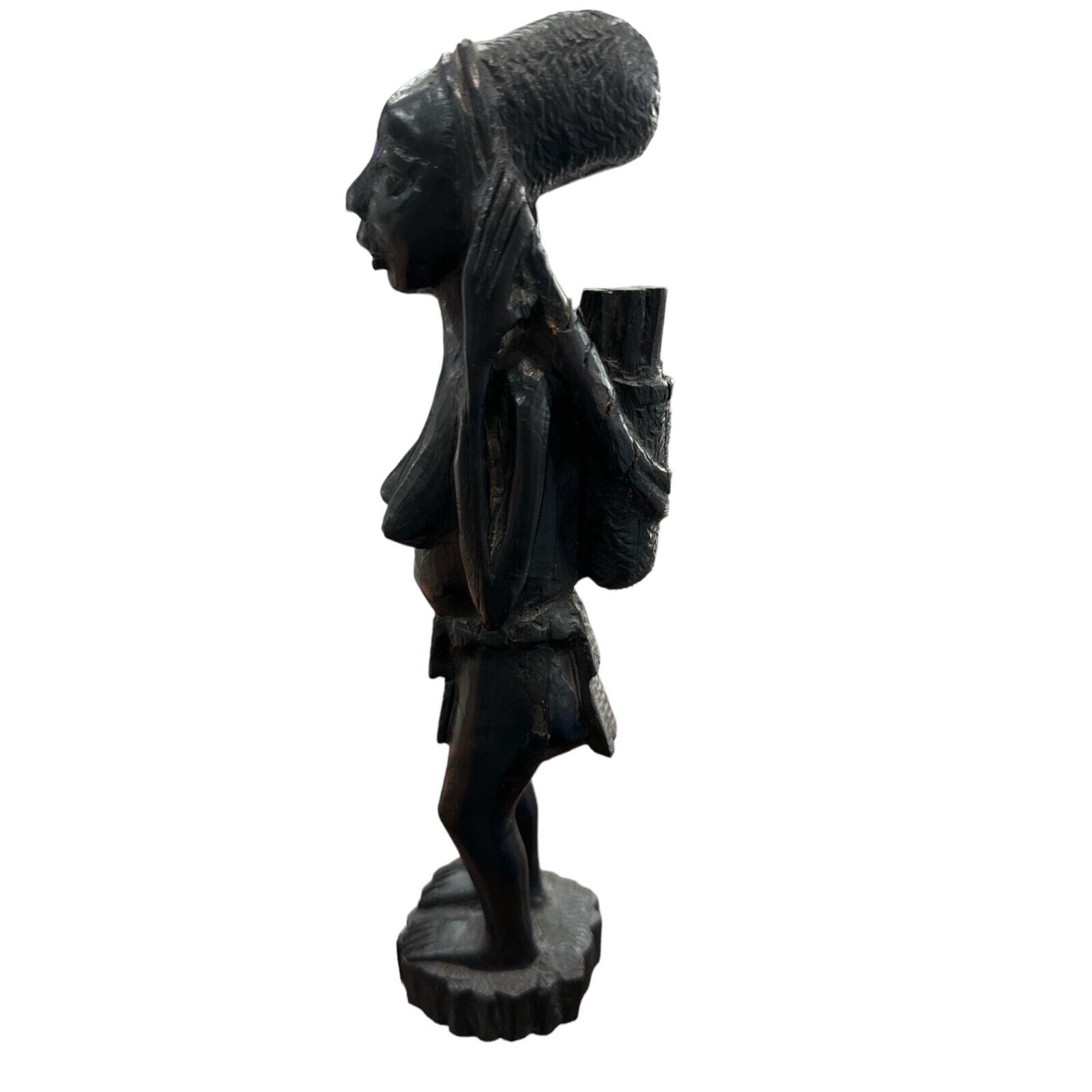 Hand-Carved Ebony Wood African Tribal Figurine fertility carrying full basket