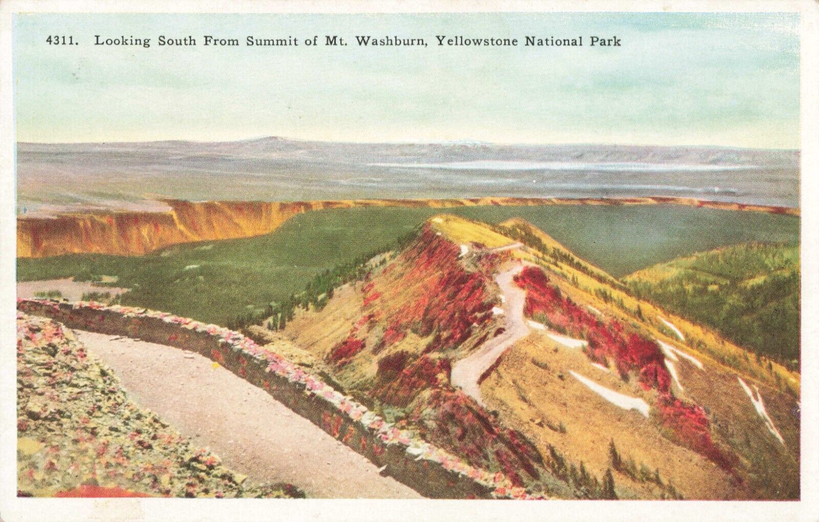 Yellowstone WY Wyoming, Summit South Mt Washburn, Vintage Postcard