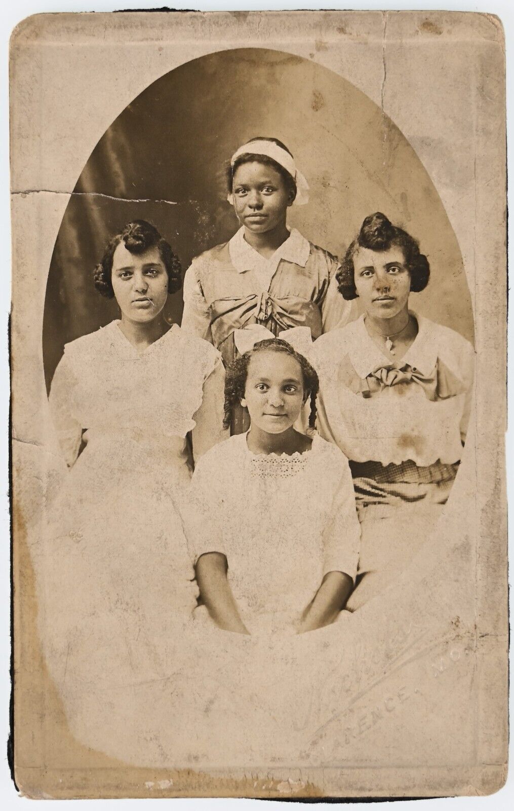 RPPC POSTCARD CIRCA 1910s FOUR YOUNG AFRICAN AMERICAN GIRLS SISTERS CLARENCE MO.