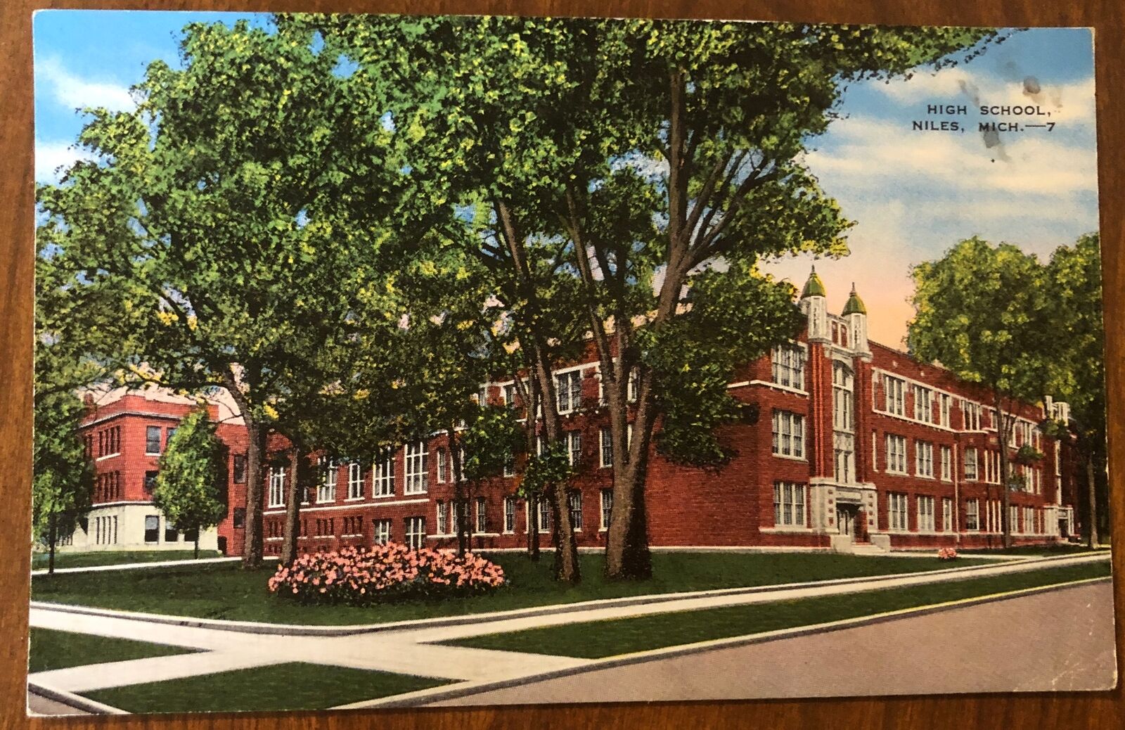 Postcard 1941 Postmark High School Campus Niles Michigan MI Pre-Chrome Era