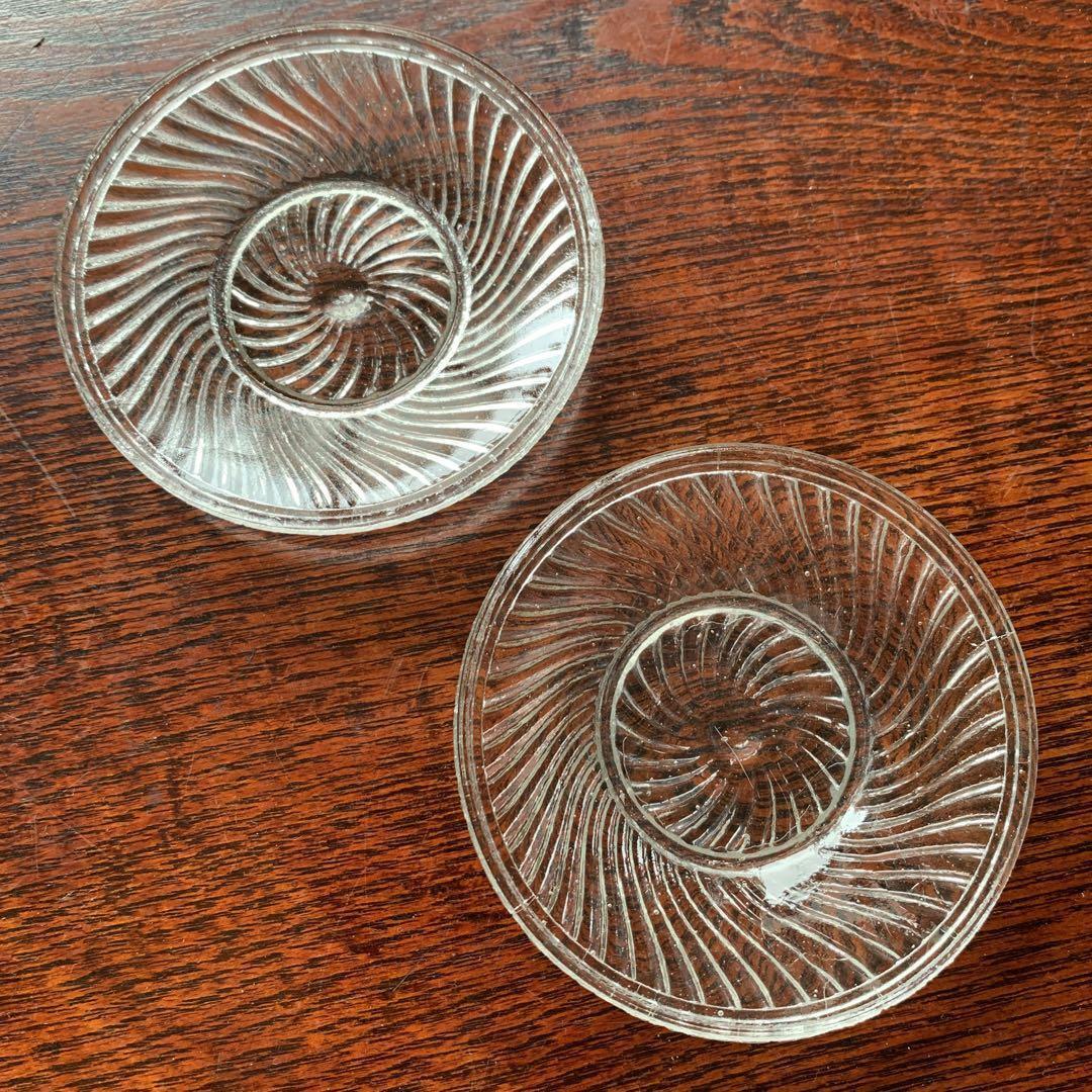  2 Antique Glass Plates With Twisted Pattern from japan