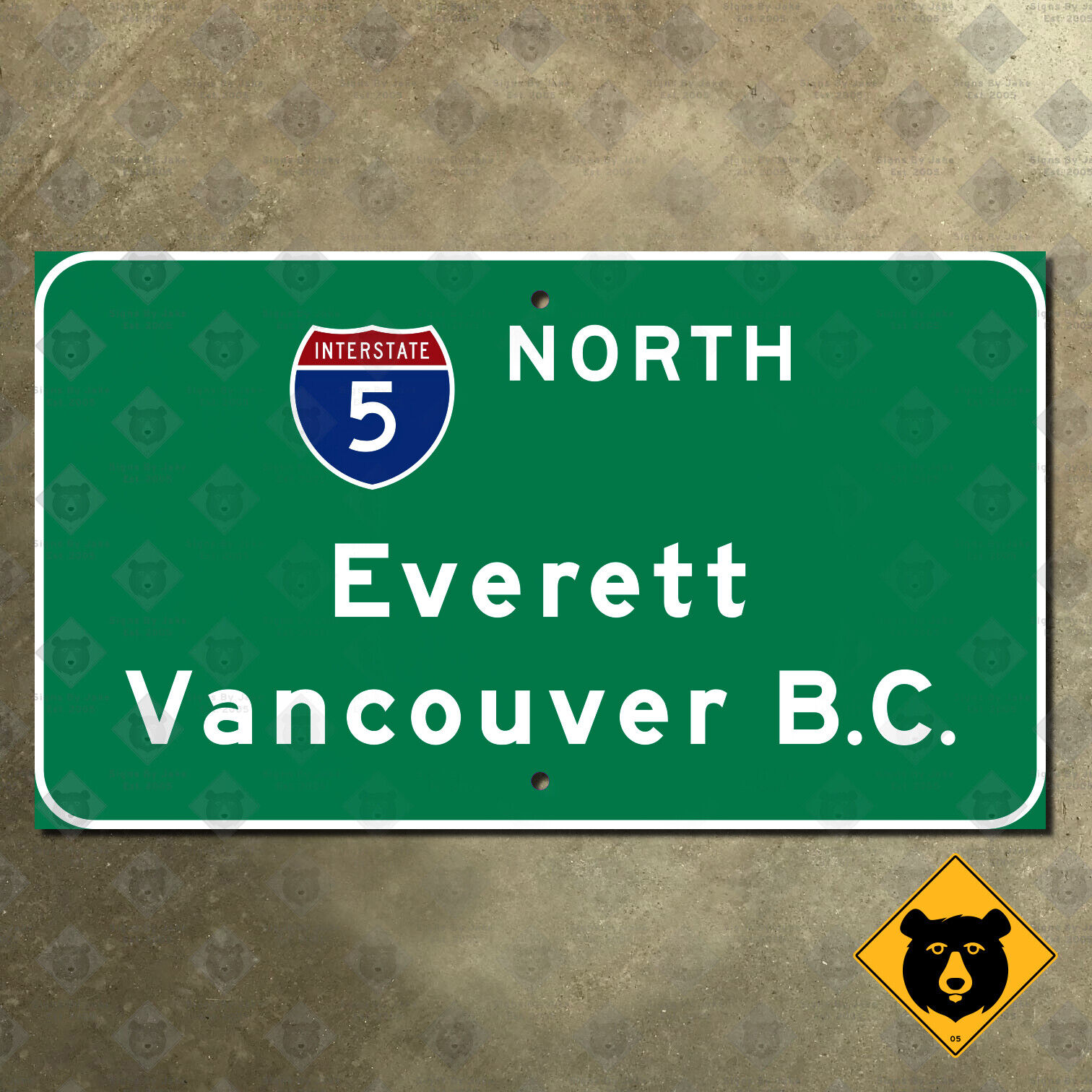 Everett Washington Vancouver British Columbia I-5 highway road sign 21x12