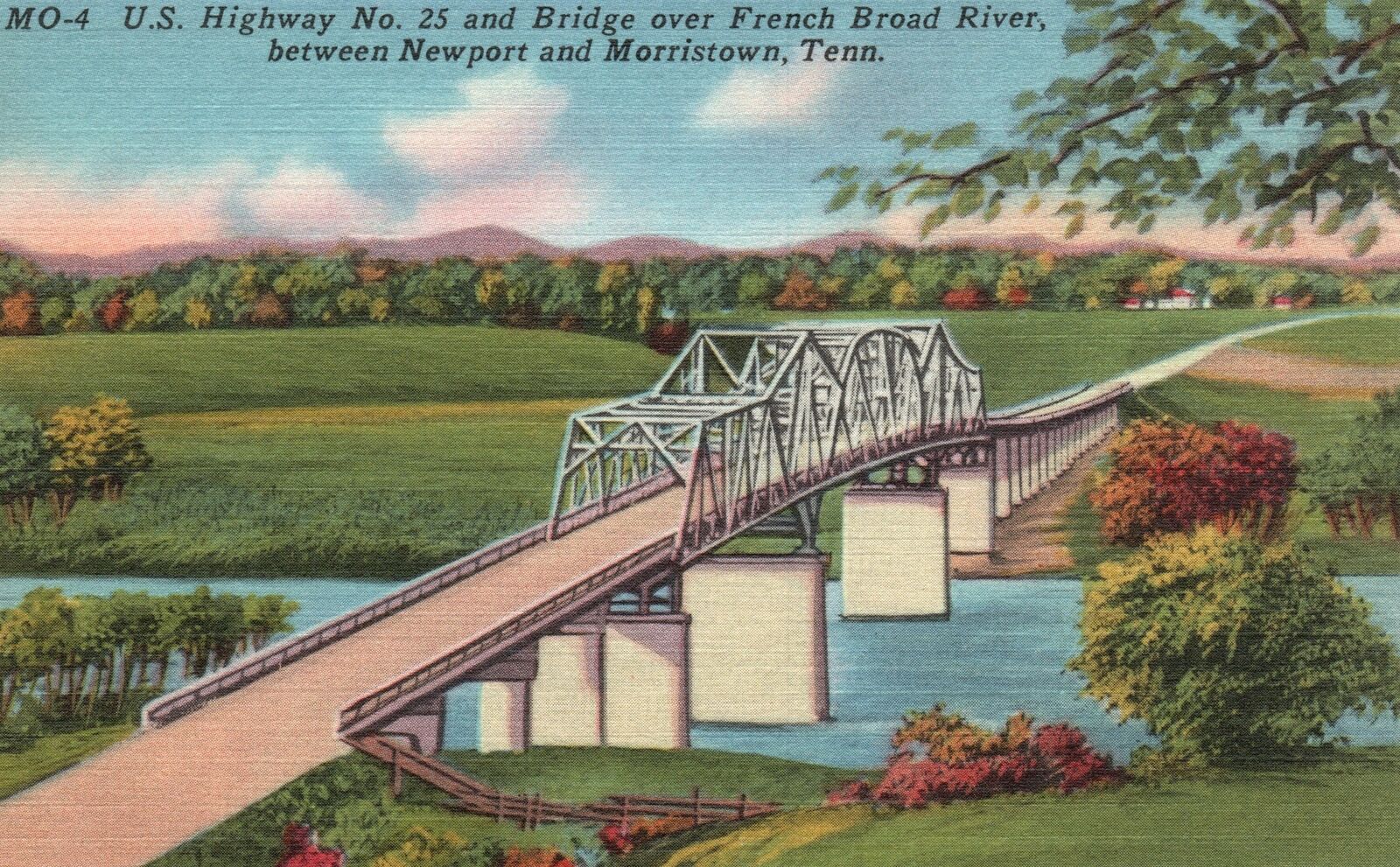 Vintage Postcard 1930s Bridge French Broad River Bet. Newport & Morristown Tenn.
